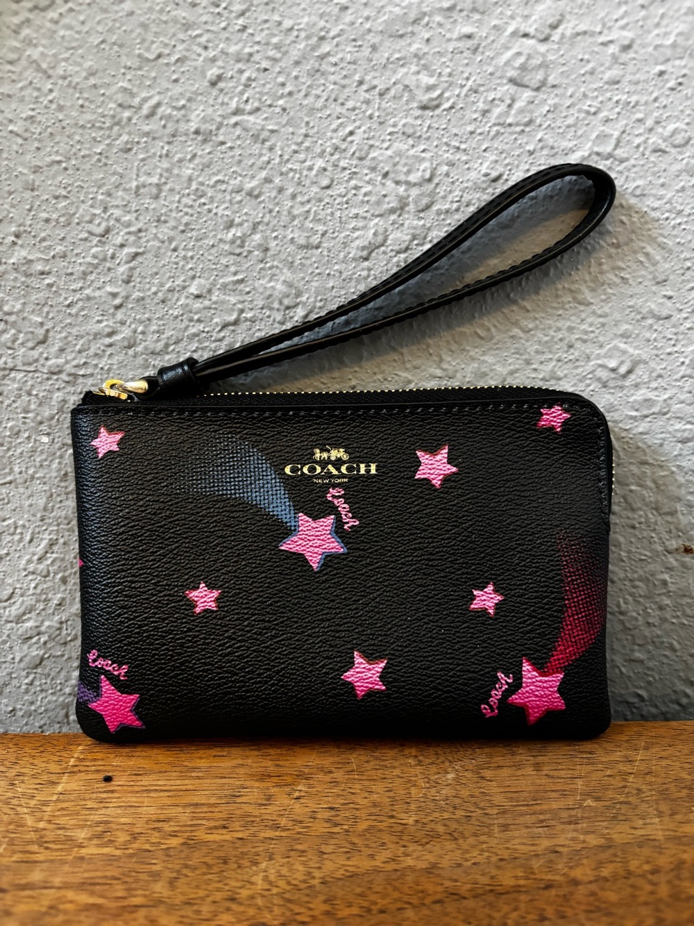 Coach Corner Zip Disco Star Print Wristlet